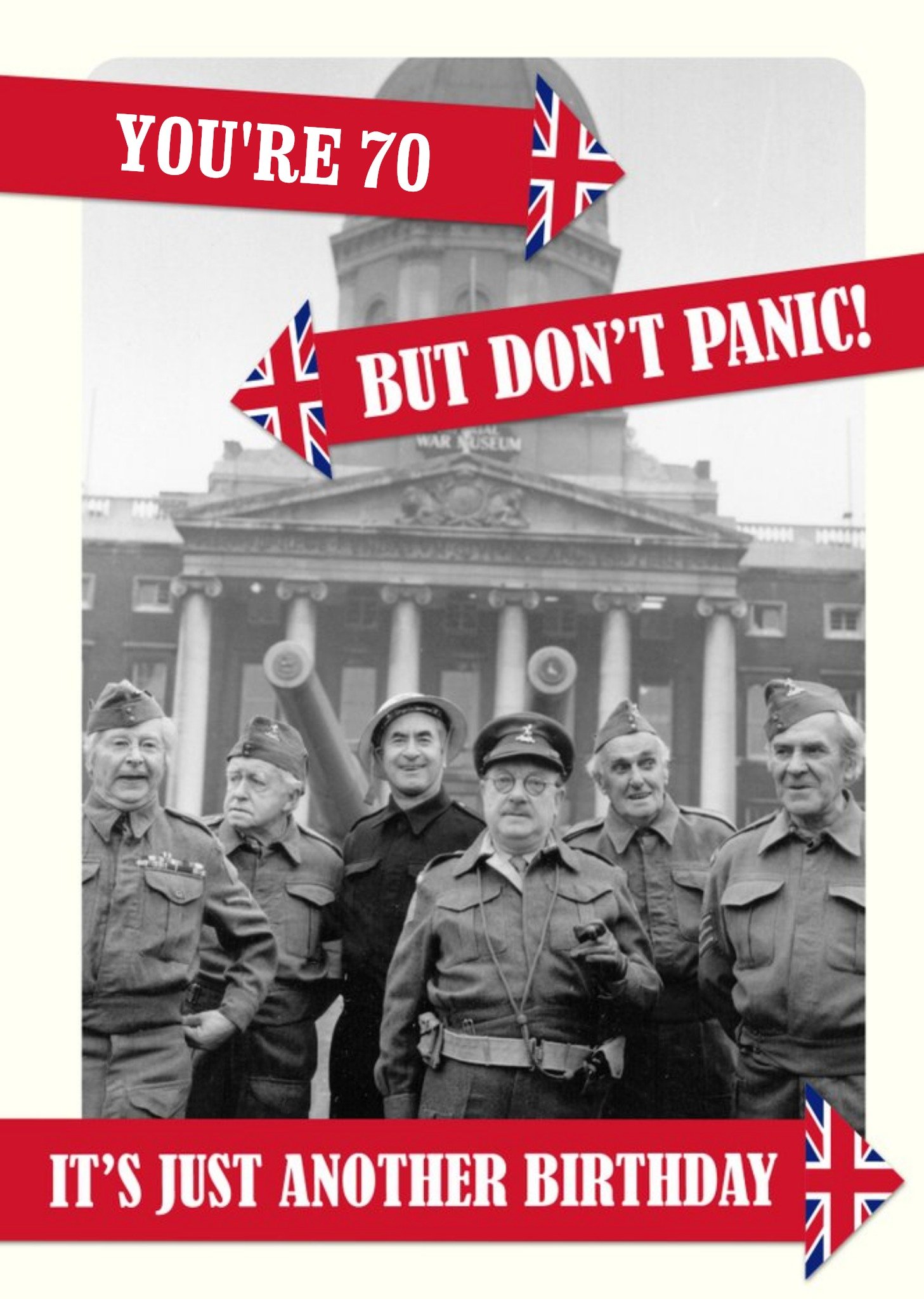 Retro Humour Dad's Army Don't Panic 70th Birthday Card, Large