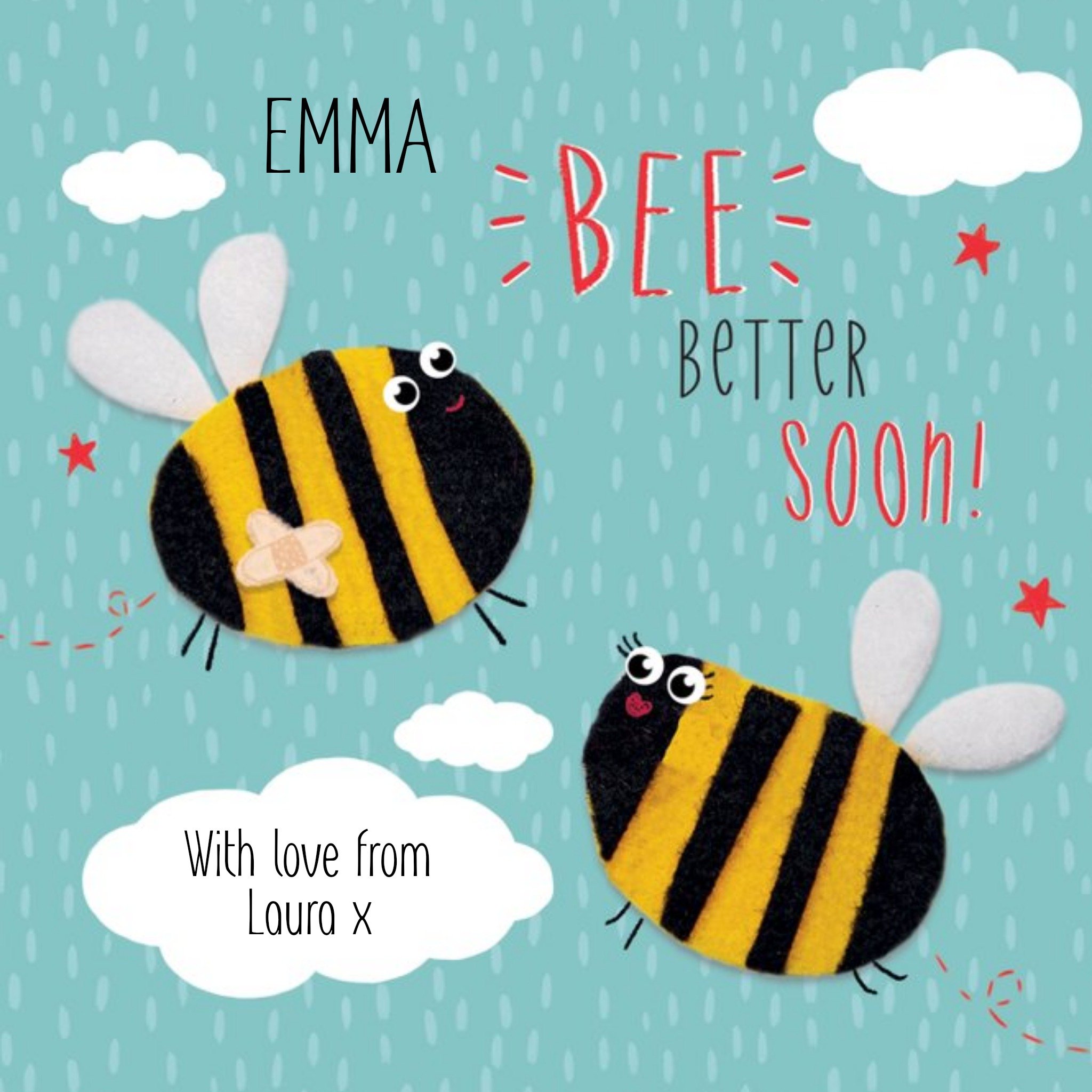 Moonpig Cute Illustration Of Two Bumblebees Bee Better Soon Card, Square