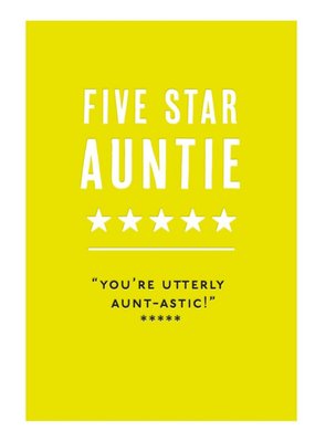 Mungo And Shoddy Funny Typographic Five Star Auntie Birthday Card