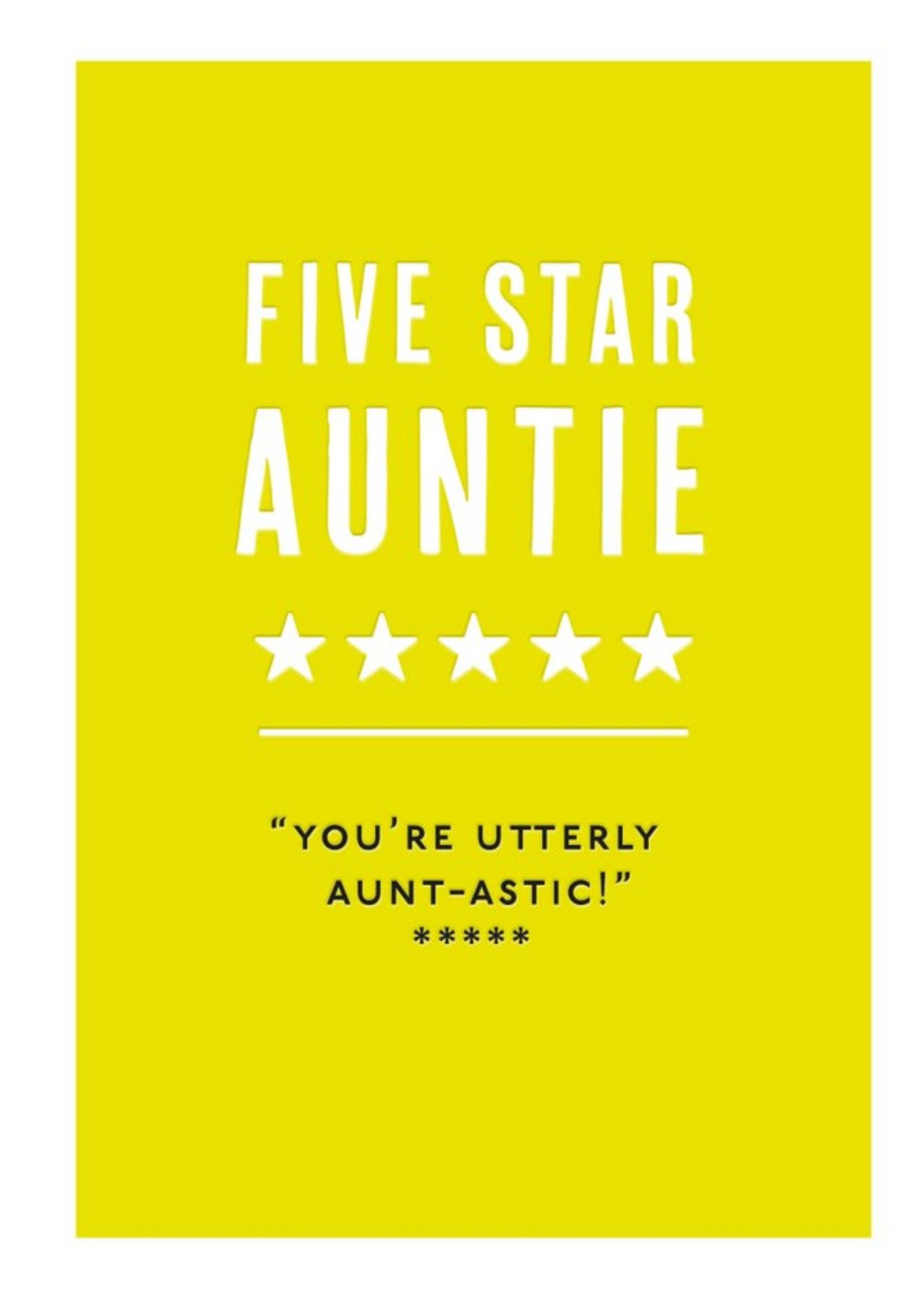 Mungo And Shoddy Funny Typographic Five Star Auntie Birthday Card Ecard