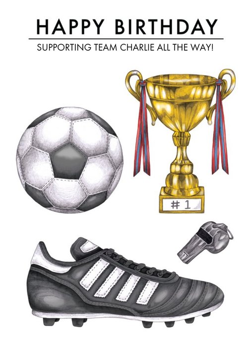 Football Birthday card - trophy - football boots