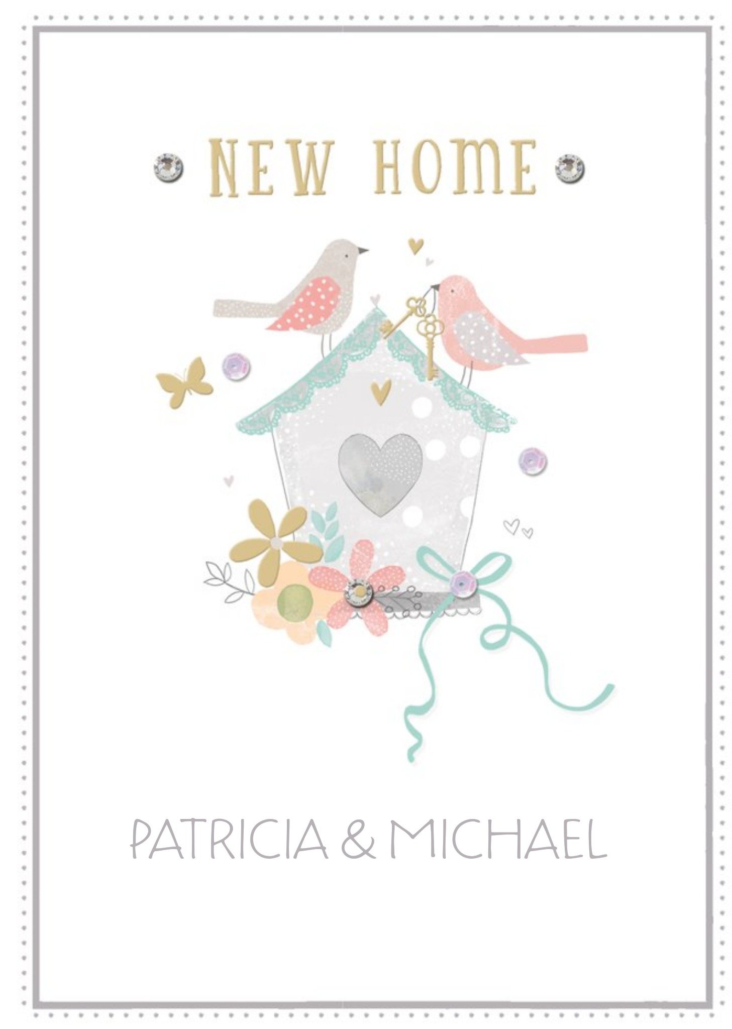 Moonpig Hotchpotch Illustrated Bird House Customisable New Home Card, Large