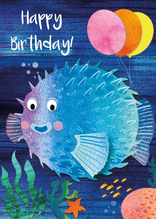 Cute Pufferfish And Balloons Birthday Card