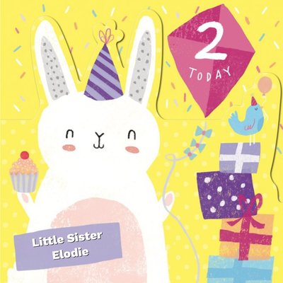 Two Today Little Sister Happy Birthday - Birthday Bunny