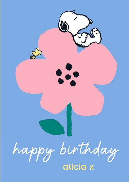 Cute Flower Illustration Peanuts Snoopy And Woodstock Birthday Card