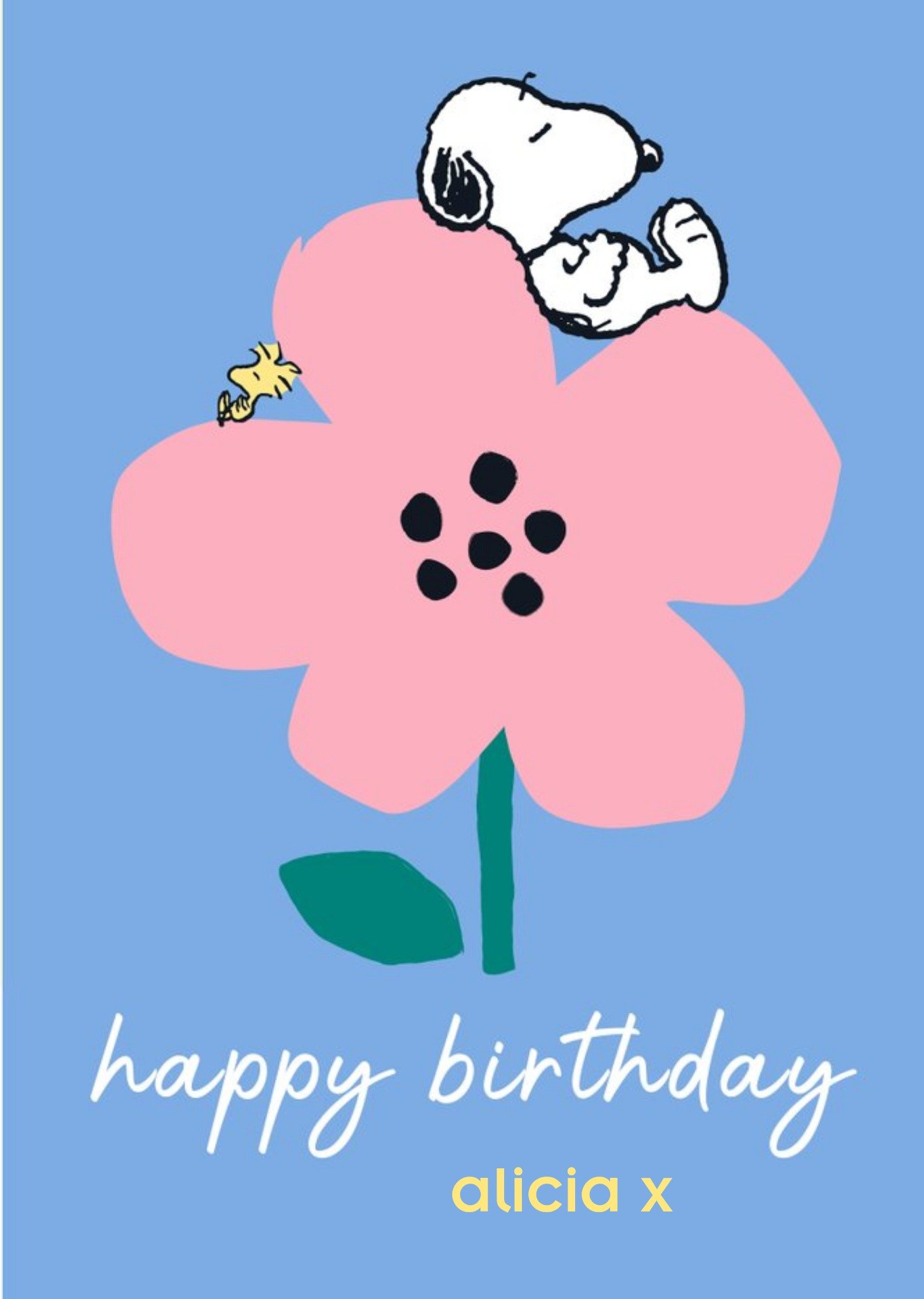 Moonpig Cute Flower Illustration Peanuts Snoopy And Woodstock Birthday Card Ecard