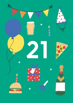 Illustrated Cute Party Balloons Happy 21st Birthday Card