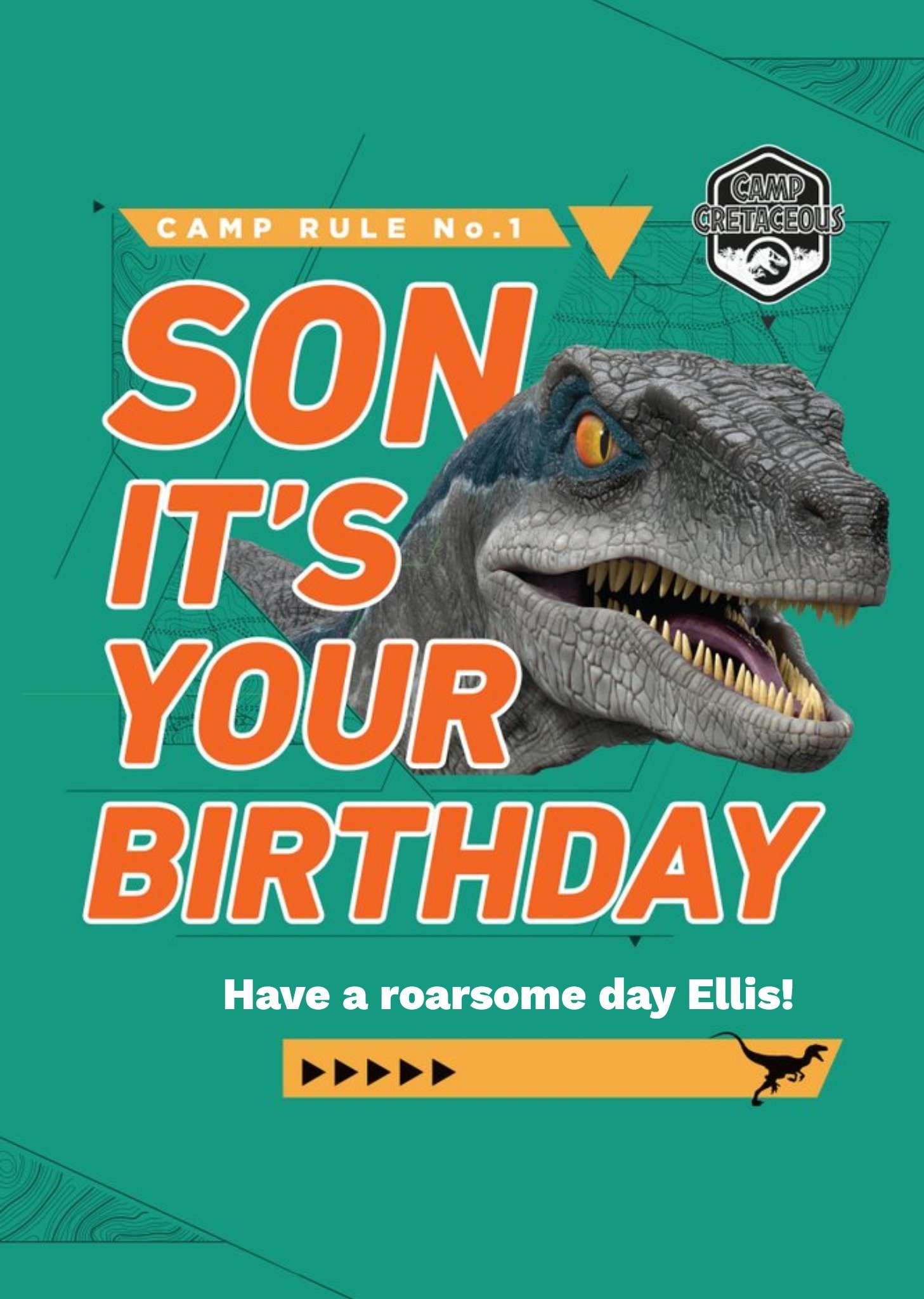 Jurassic World Jurassic Camp Cretaceous Son Birthday Card Ecard