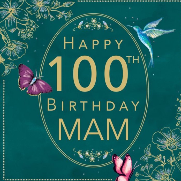 Clintons Floral Green 100th Birthday Card Moonpig