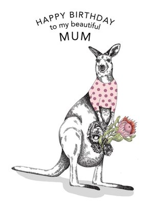 Dotty Dog Art Illustrated Animal Dog Floral Mum Birthday Card