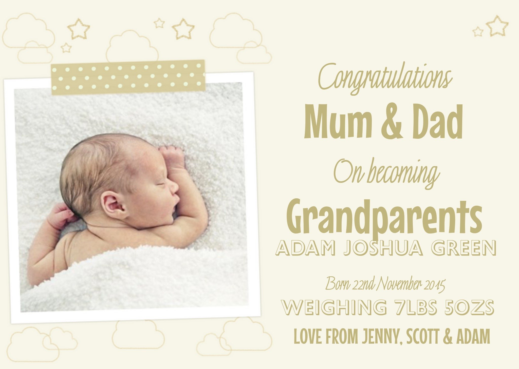 Moonpig Clouds And Stars Photo Upload Congratulations On Becoming Grandparents Card, Large