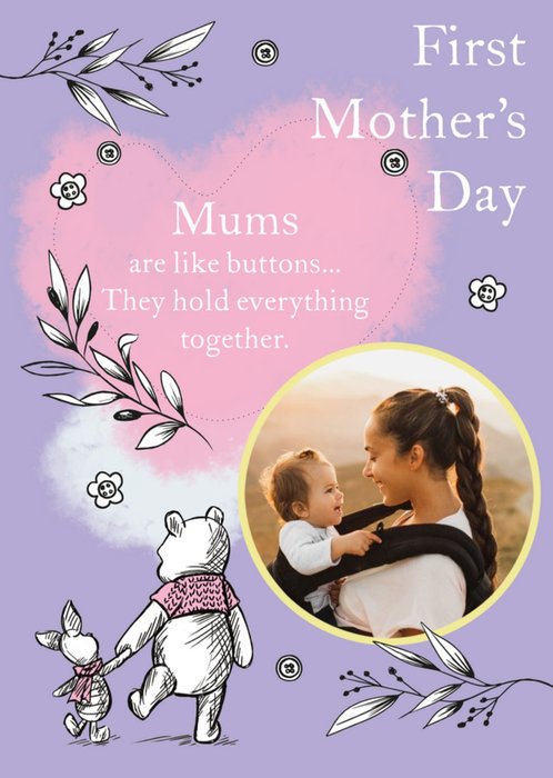 Winnie The Pooh Mum's Are Like Buttons Mother's Day Photo Upload Card