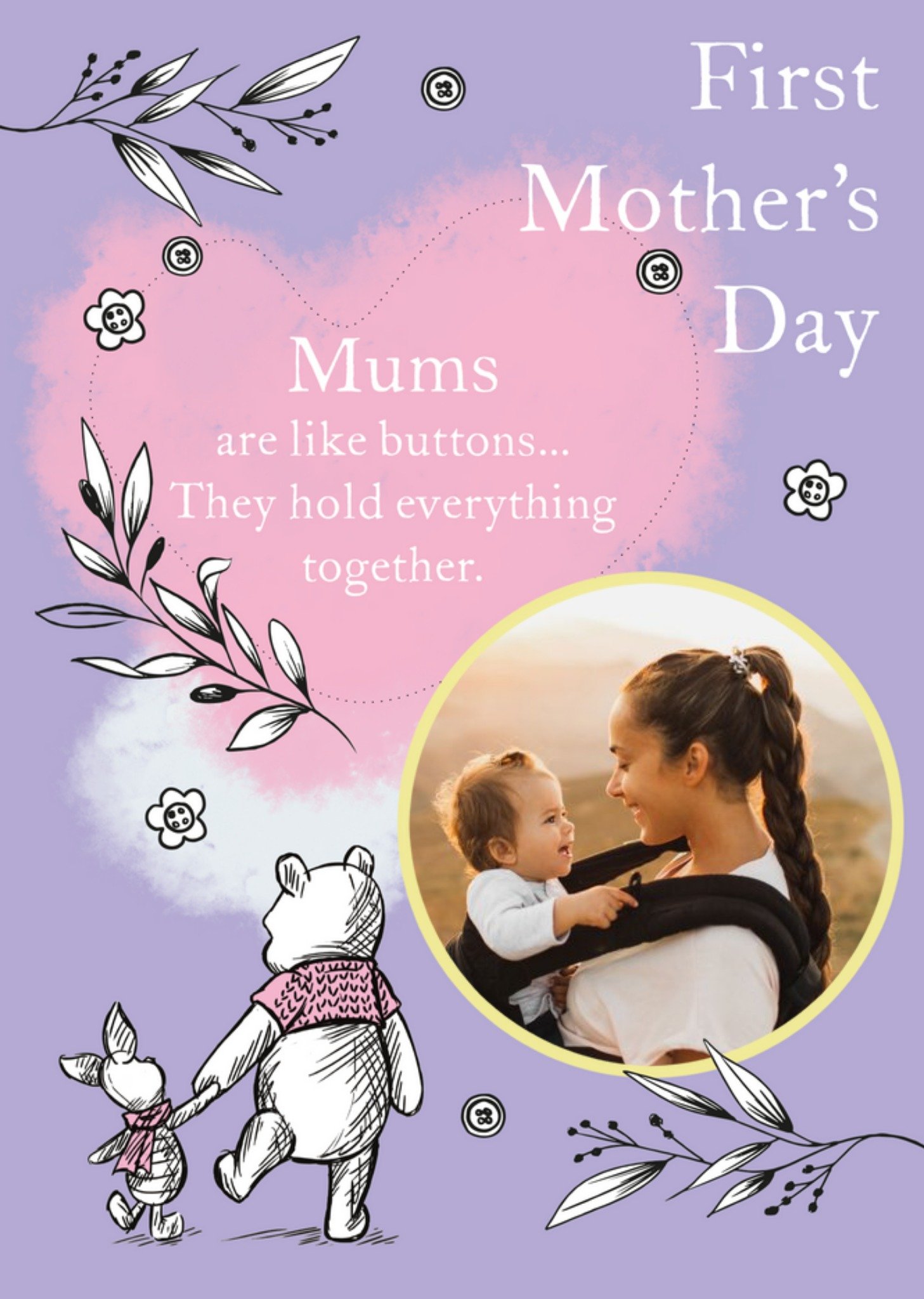 Disney Winnie The Pooh Mum's Are Like Buttons Mother's Day Photo Upload Card, Large