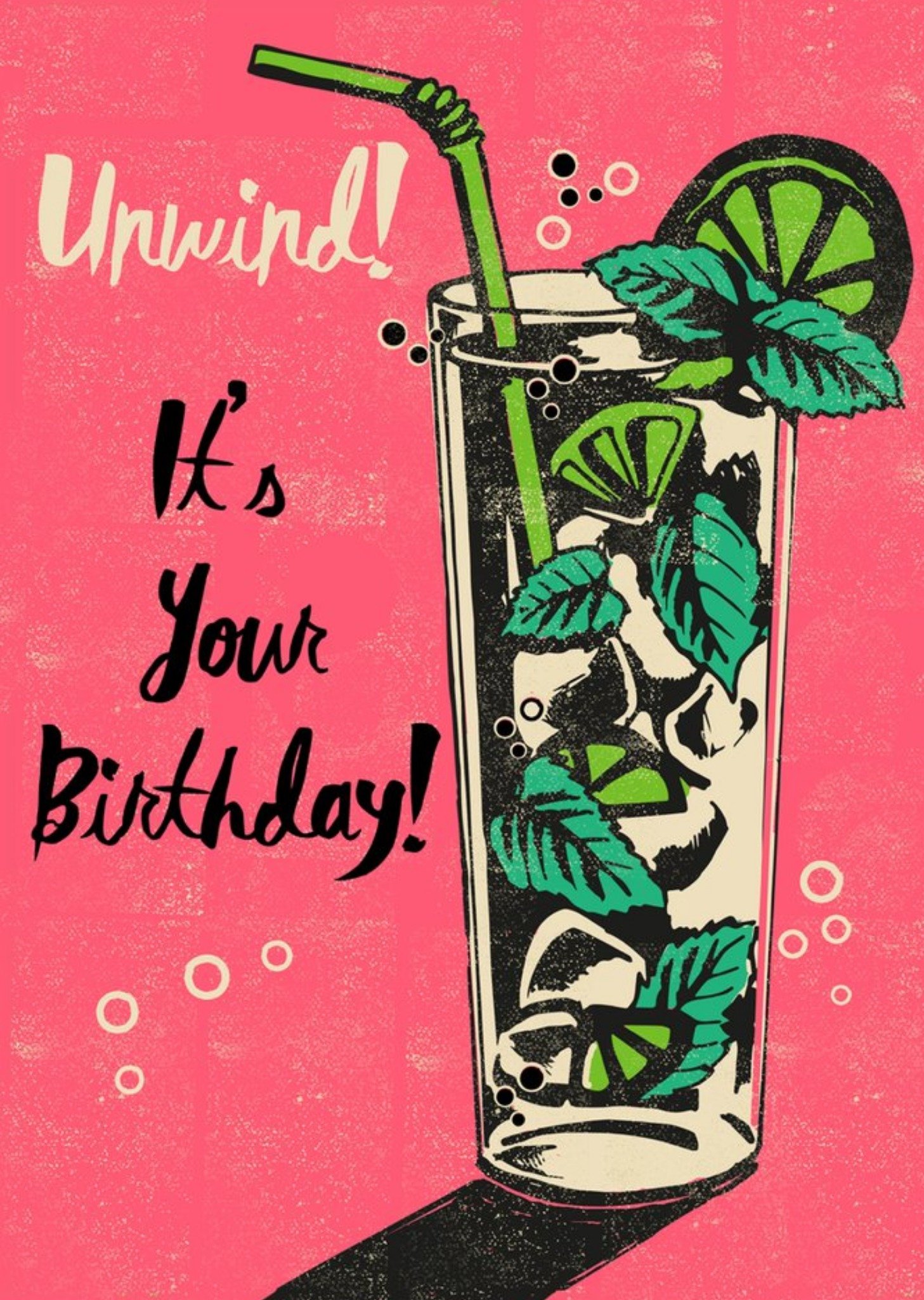 Moonpig Mojito Cocktail Unwind It's Your Birthday Card, Large