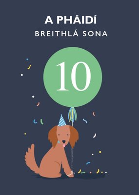 Klara Hawkins Cute Illustrated Green Party Dog 10th Birthday Card