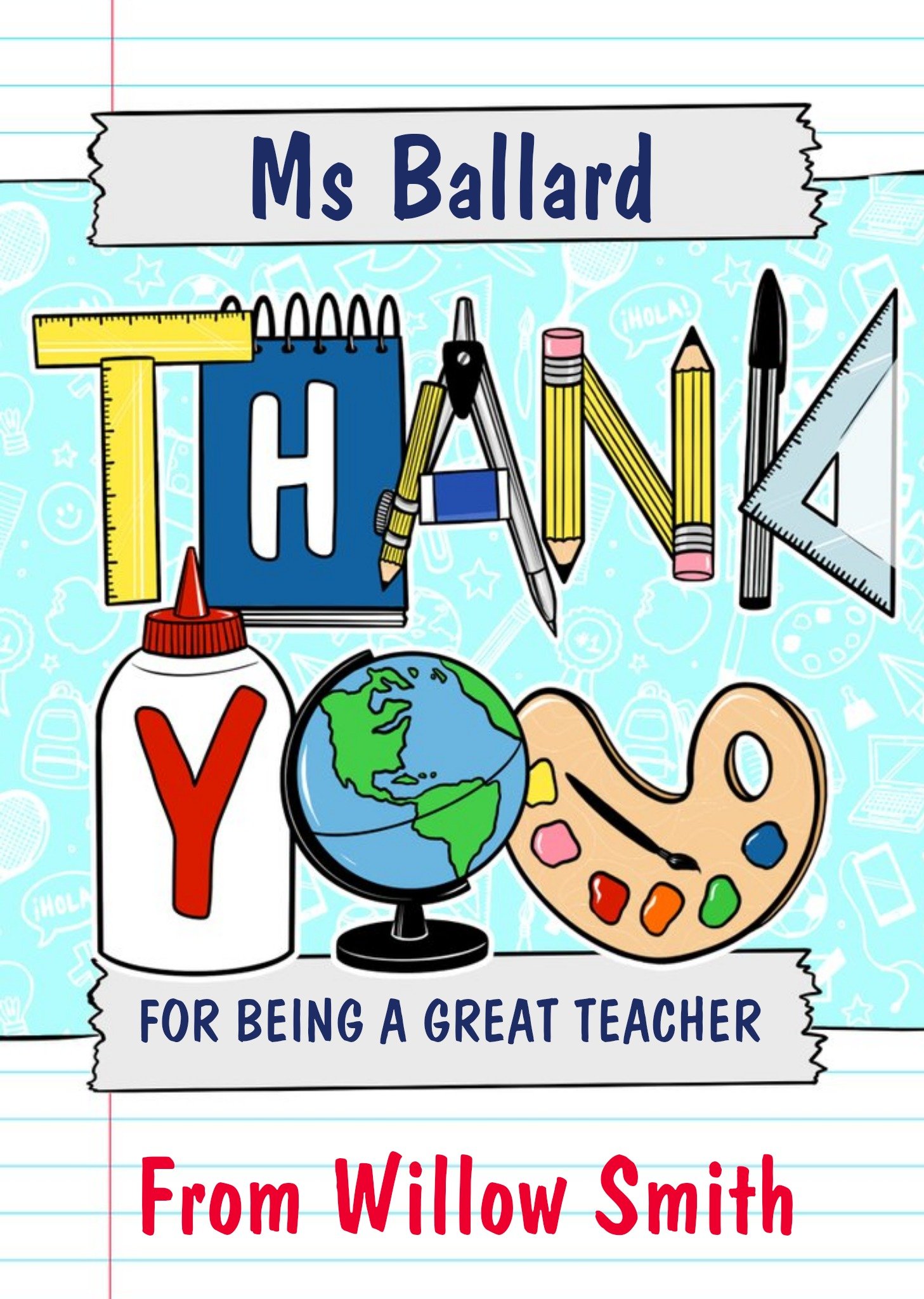 Typography Made Up Of School Equipment Thank You Teacher Card Ecard