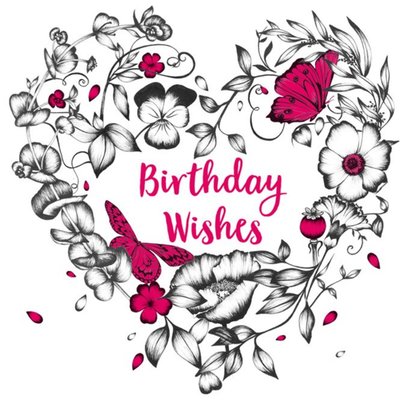 Big Flower Heart Birthday Wishes Card