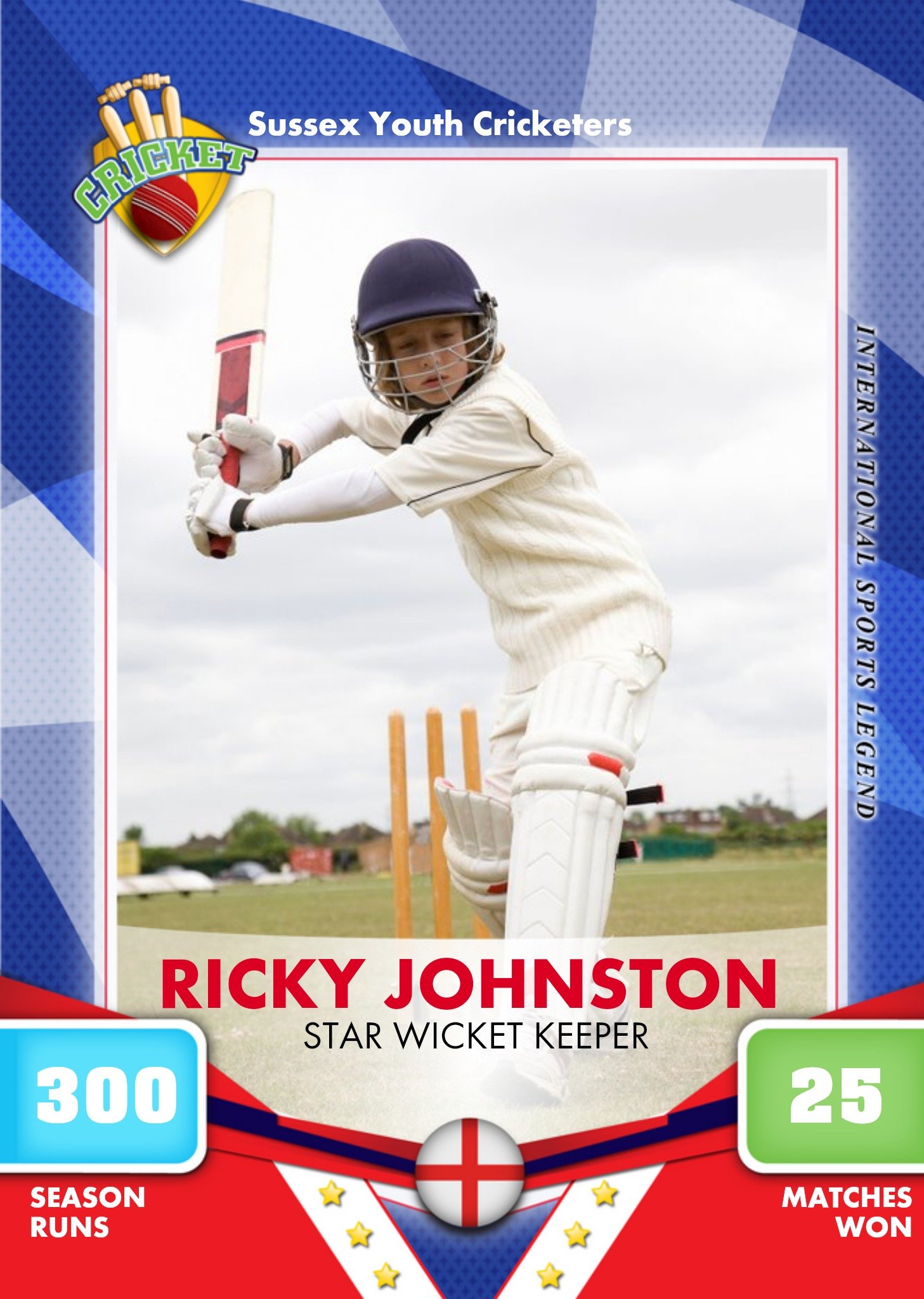 Cricket Sports All Stars Personalised Photo Upload Card For Son Ecard