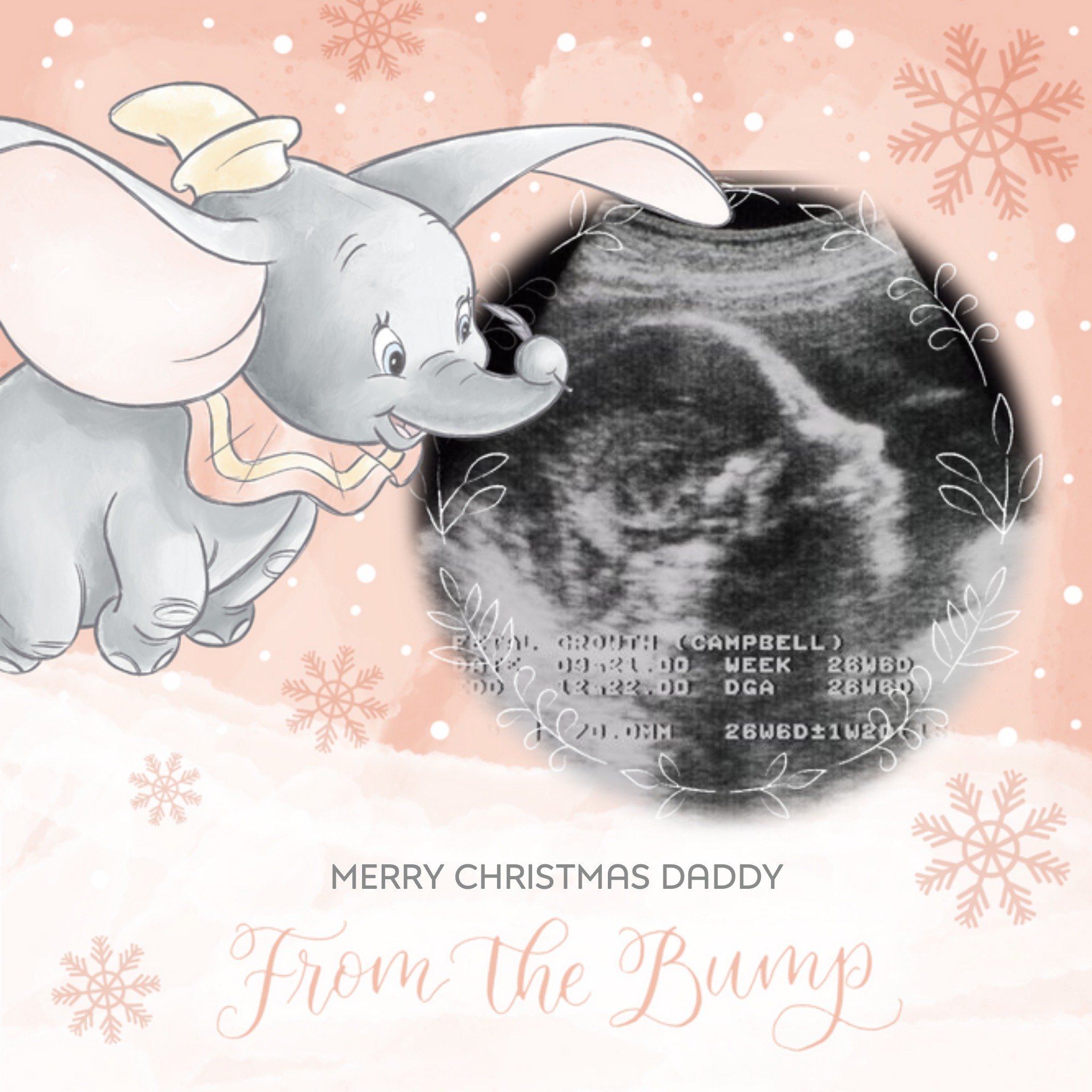 Disney Dumbo Merry Christmas Card From Bump To Daddy, Square