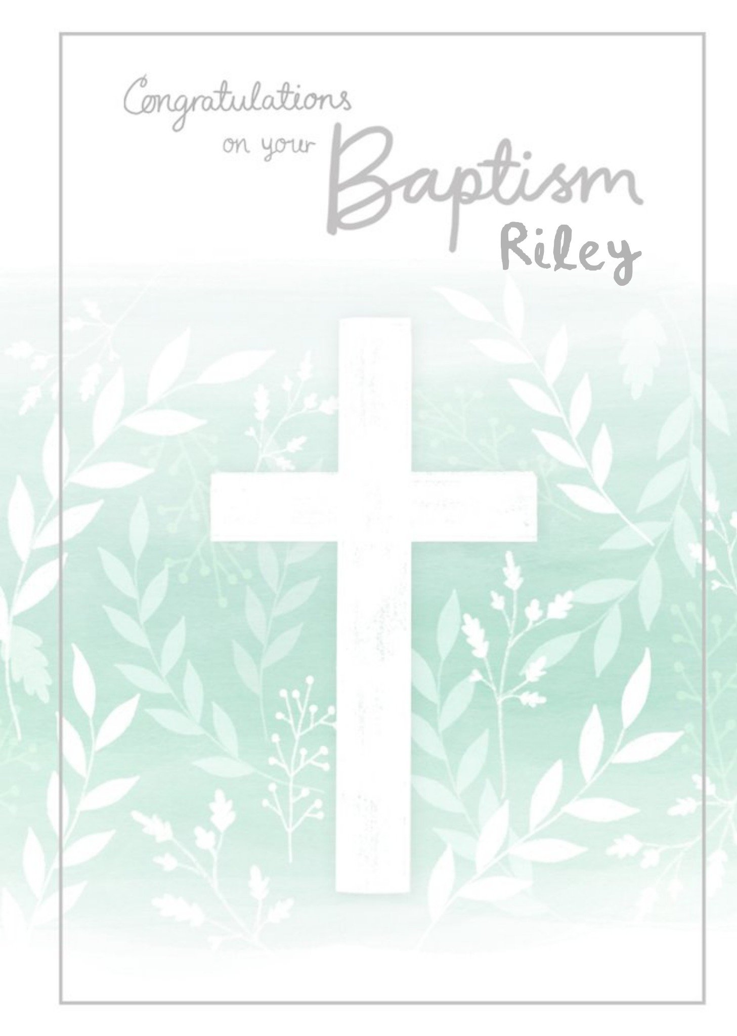 Millicent Venton Green Watercolour Cross Baptism Card Ecard