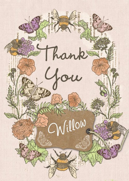Garden Flowers And Butterflies Personalised Thank You Postcard