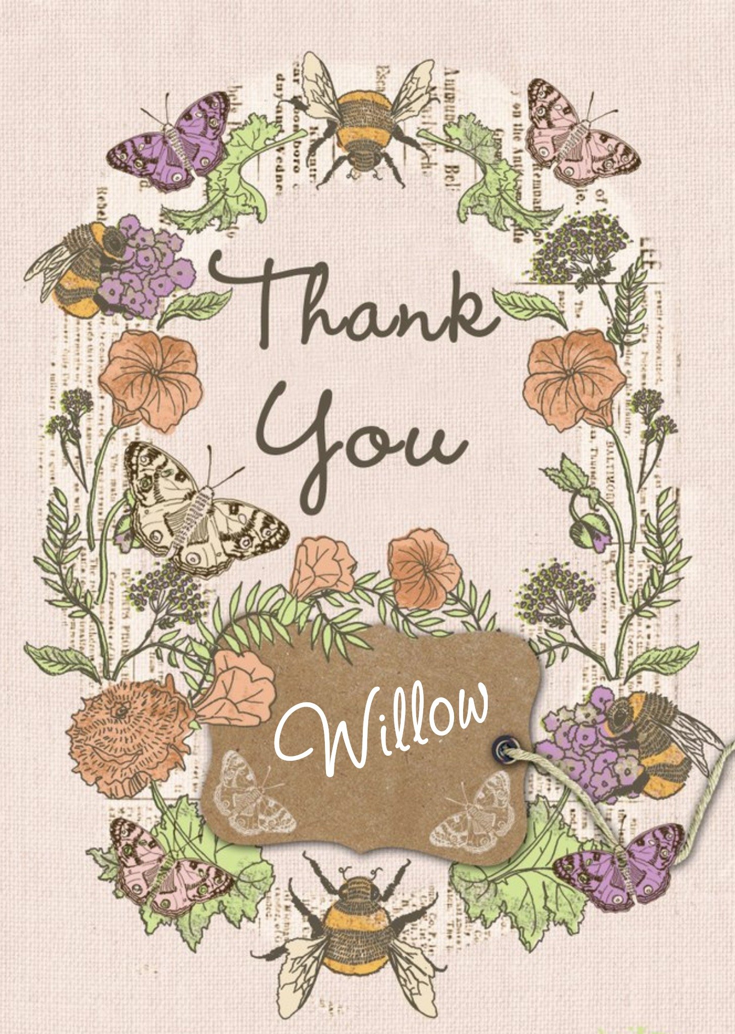 Garden Flowers And Butterflies Personalised Thank You Postcard