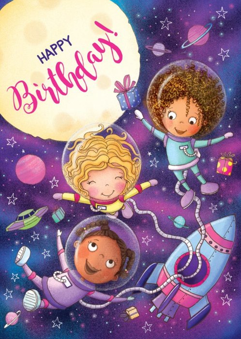Happy and Fun Spaceship Birthday Card