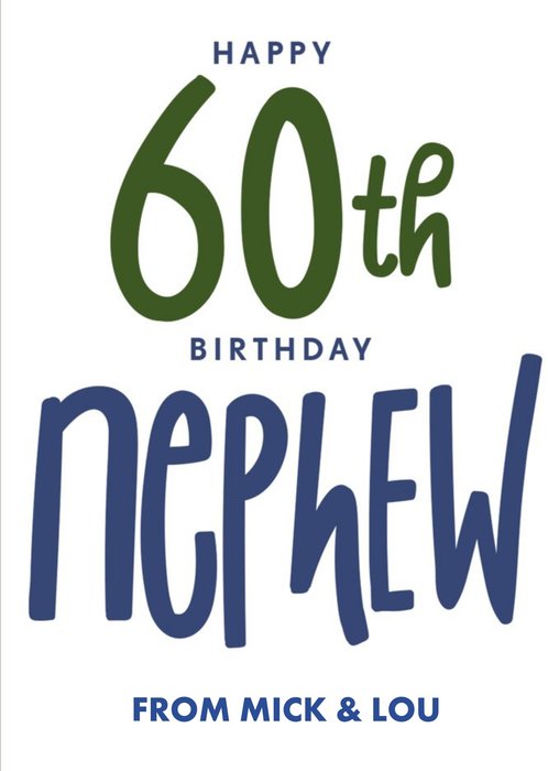 Big Bold Typographic 60th Nephew Birthday Card