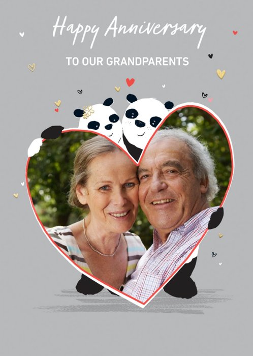 Personalised Illustration Panda Bear Anniversary photo upload Card for our Grandparents