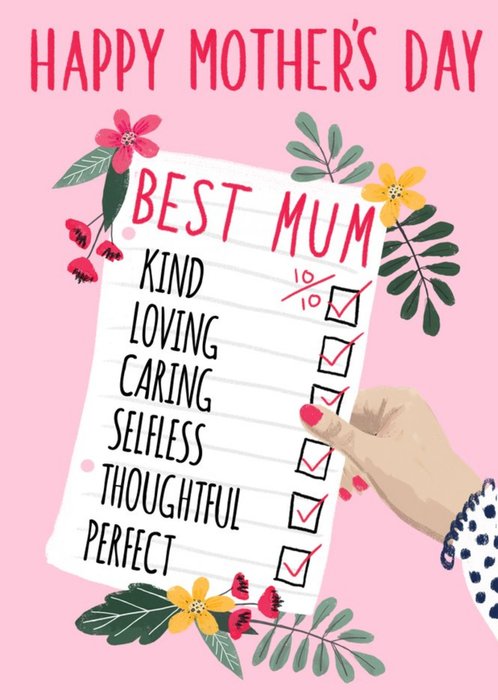 Illustrated List 10 Out Of 10 Best Mum Mother's Day Card
