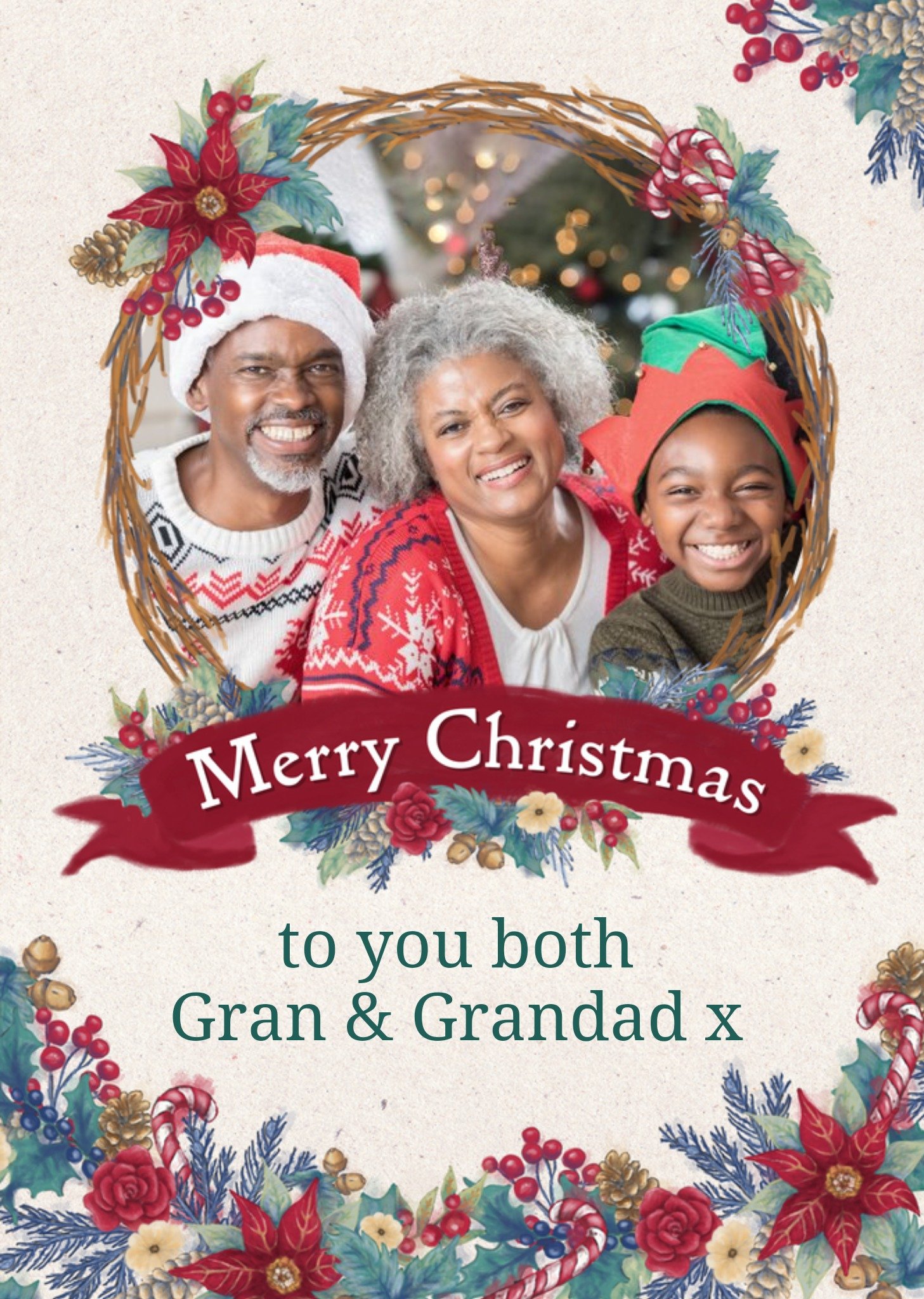 Moonpig Hope Blossoms Photo Upload Christmas Card For Gran & Grandad Ecard