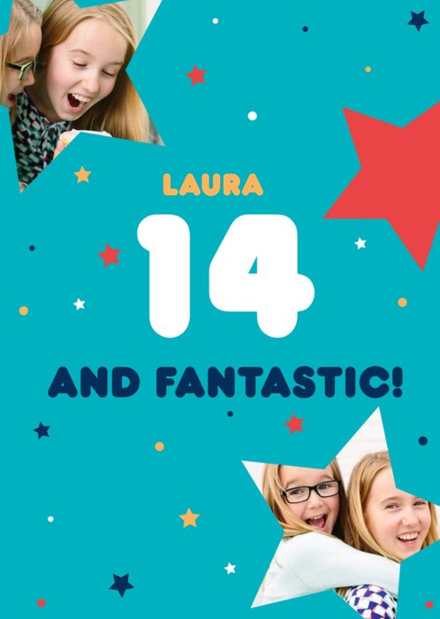 Double Photo Upload Typographic 14 and Fantastic Birthday Card
