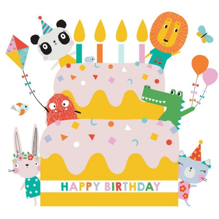 Lemon Ribbon Characters Birthday Cake Card