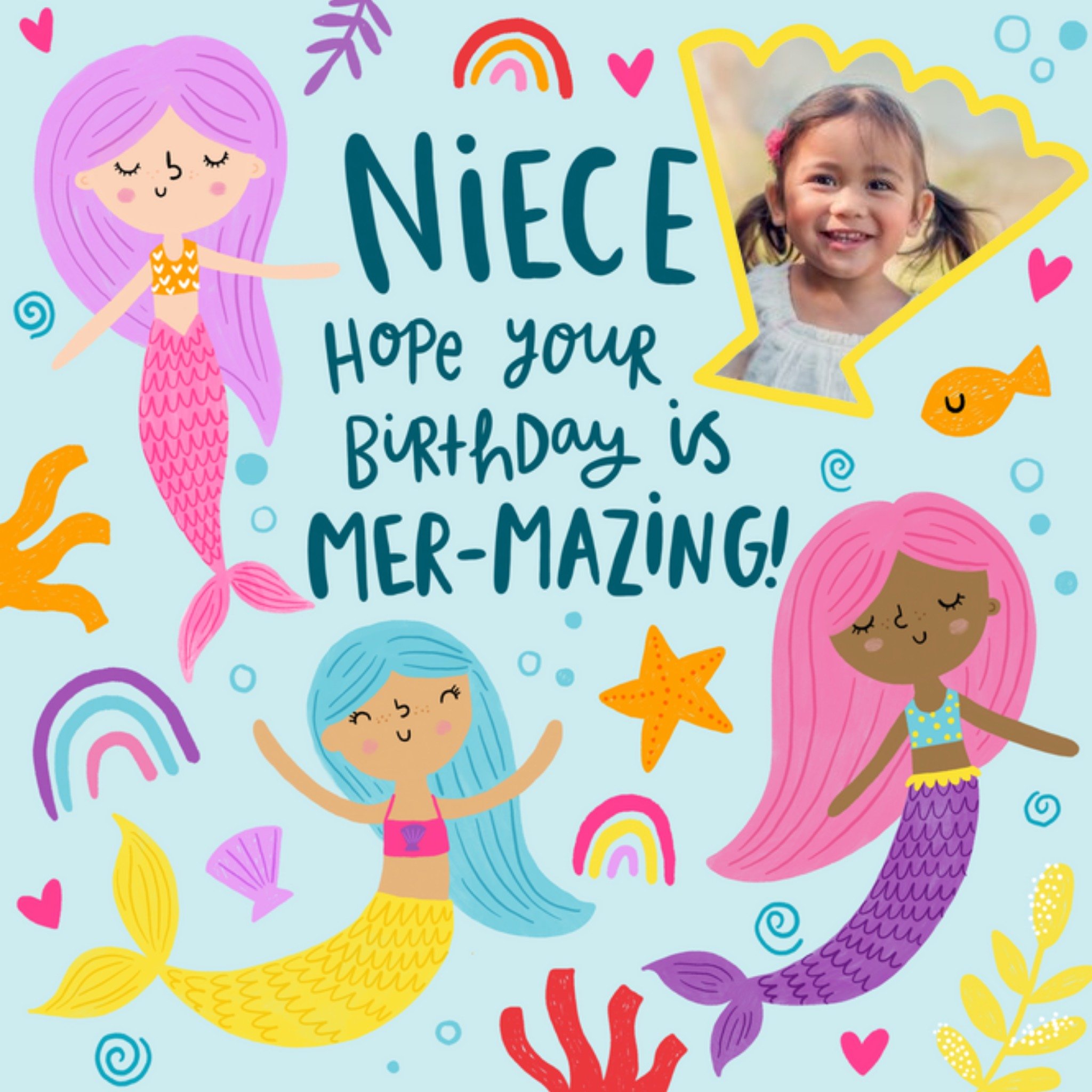 Moonpig Cute Illustrated Mer-Mazing Photo Upload Birthday Card, Square