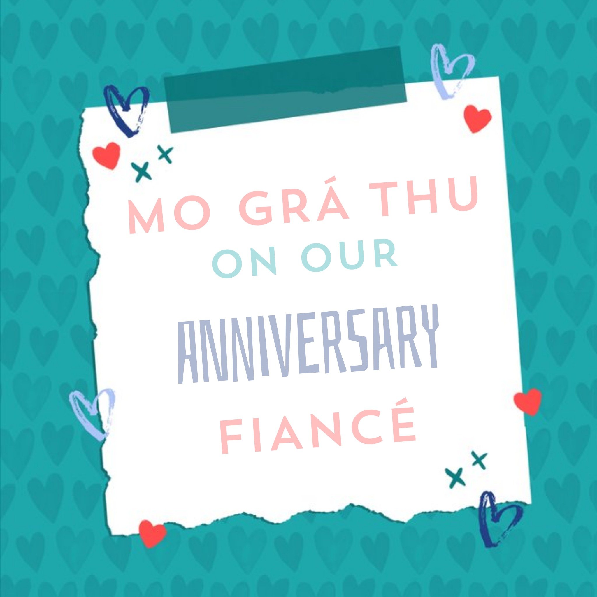 Moonpig Hooray For Today Happy Anniversary Fiance Irish Language Card, Large