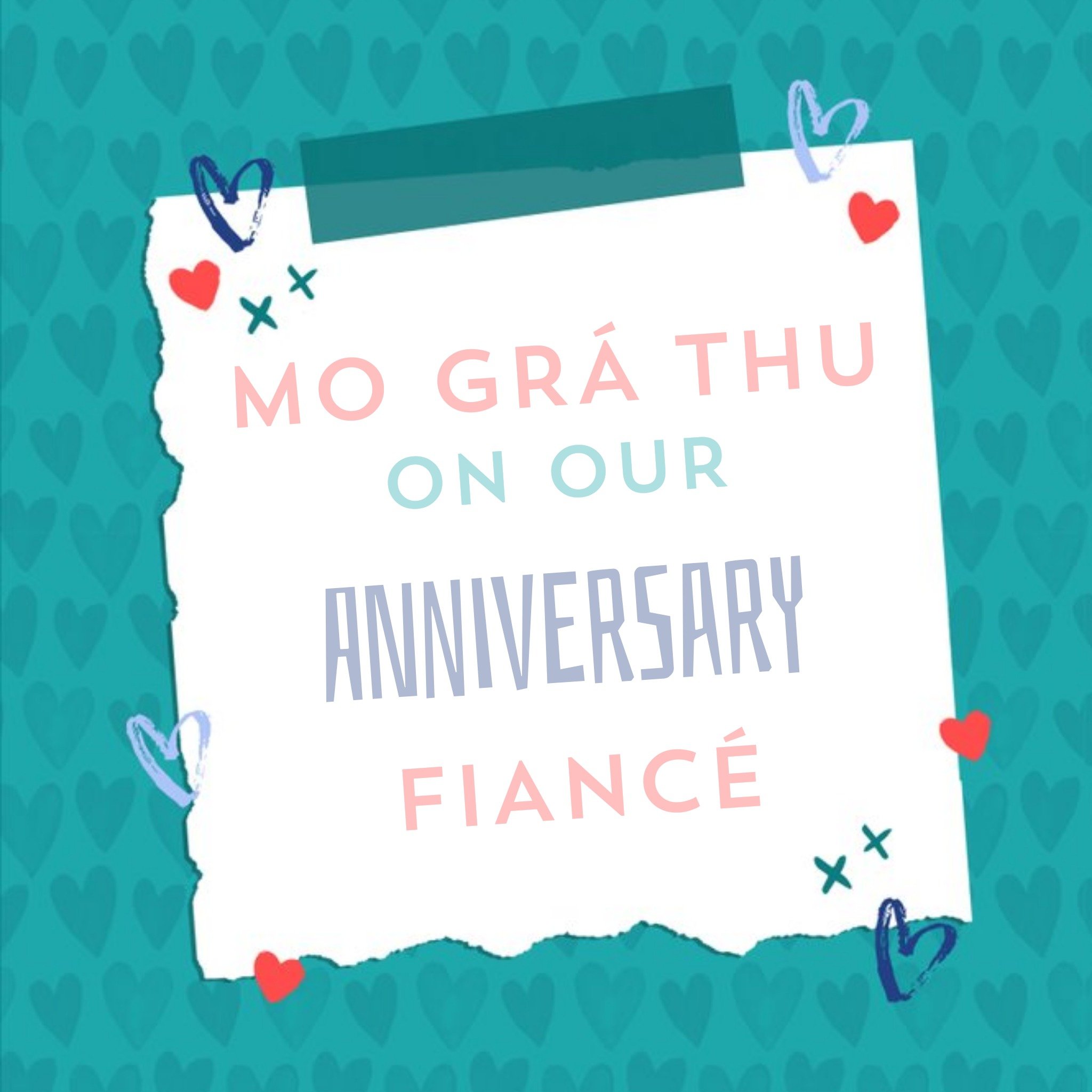 Hooray For Today Happy Anniversary Fiancé Irish Language Card, Square