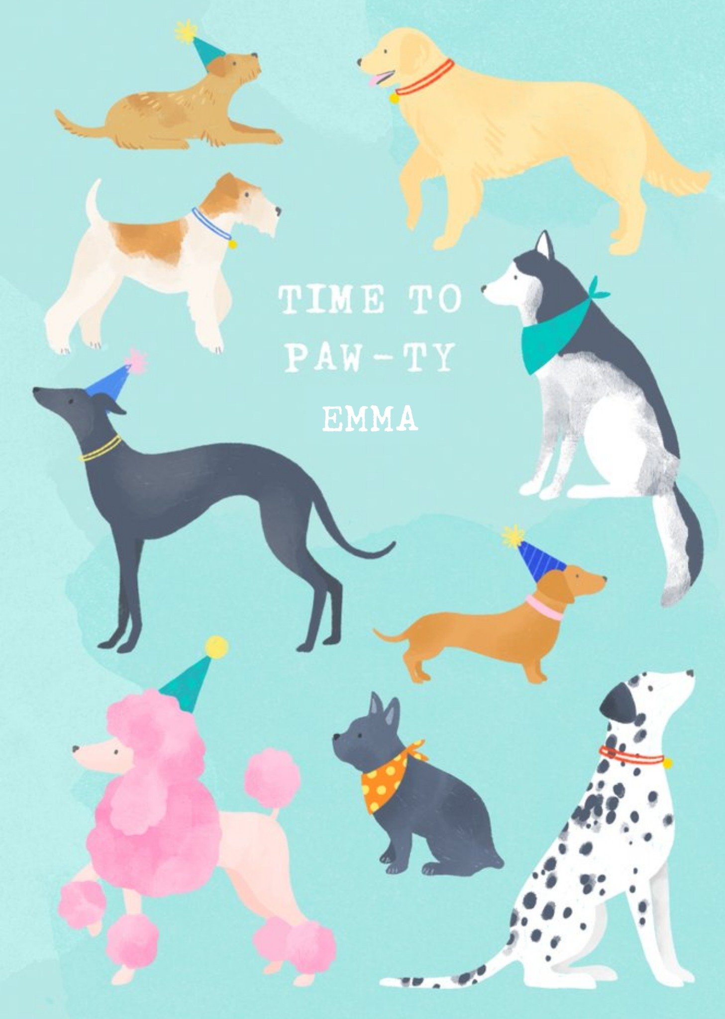 Illustrated Dogs Time To Pawty Birthday Card Ecard