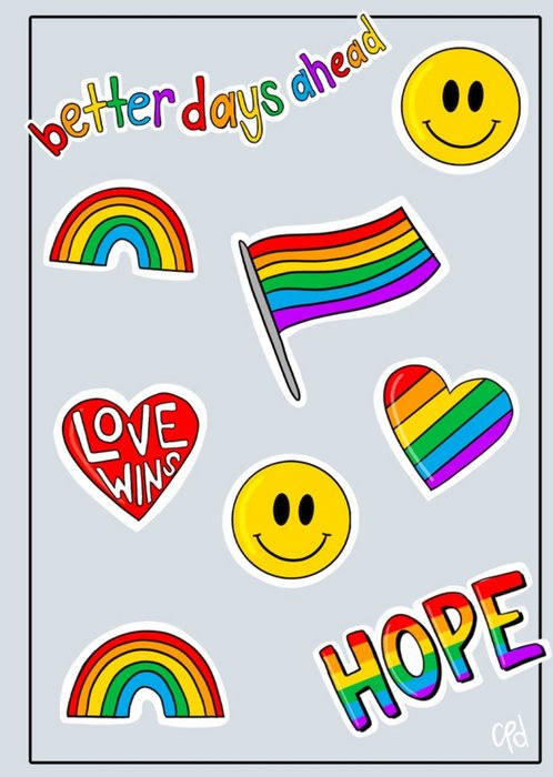 Bright Graphic Rainbow Icons Better Days Ahead, Love Wins, Hope Card