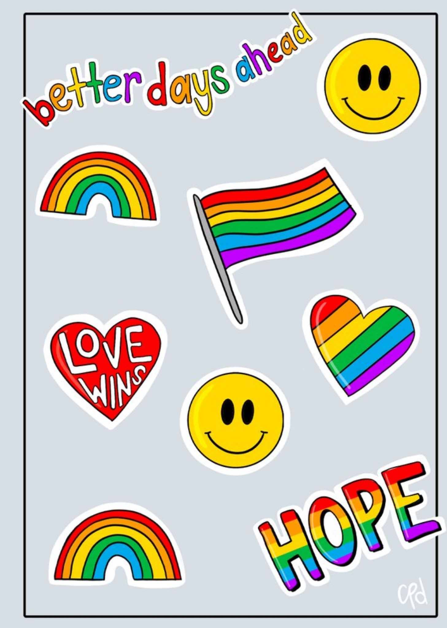 Moonpig Bright Graphic Rainbow Icons Better Days Ahead, Love Wins, Hope Card, Large