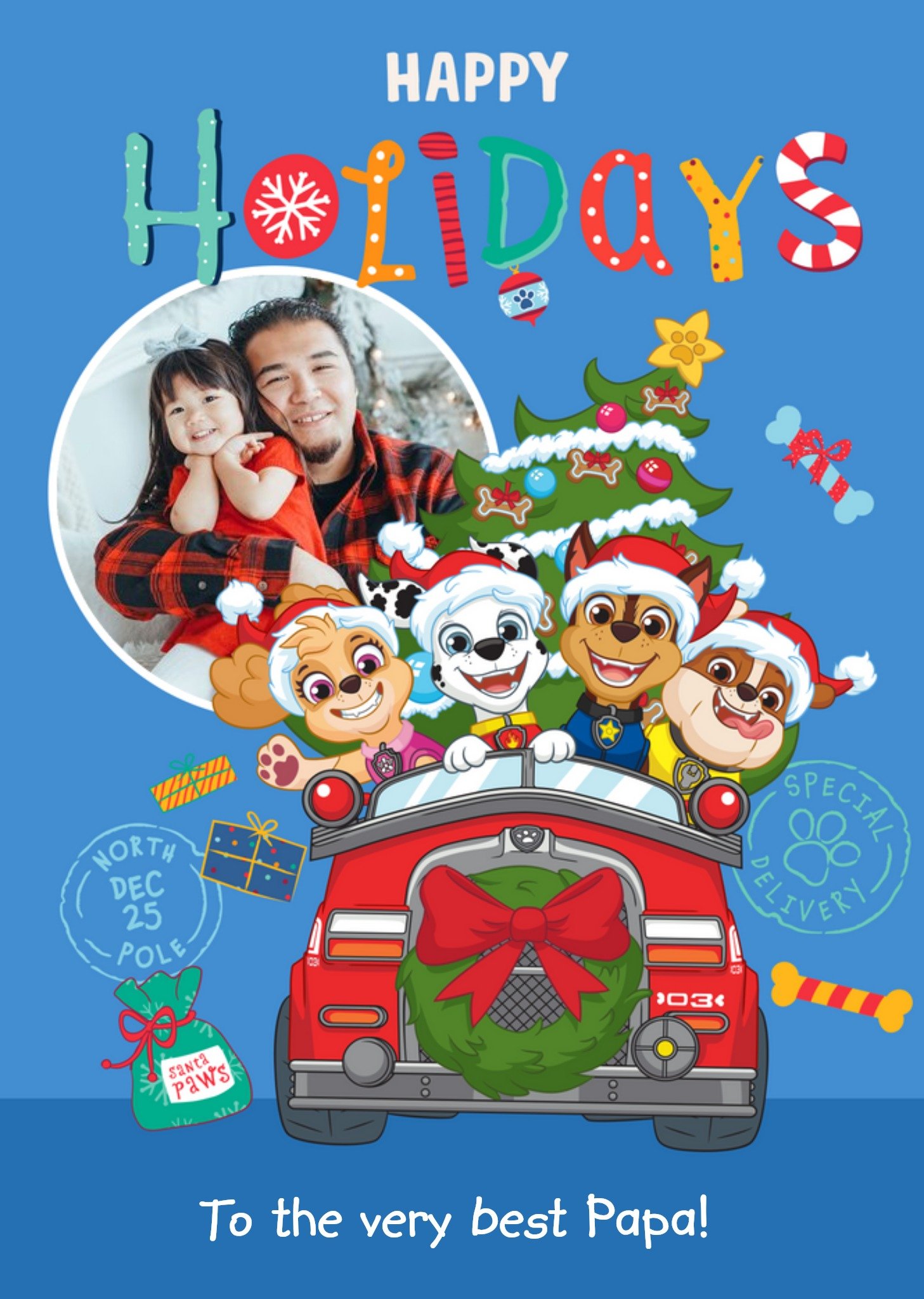 Paw Patrol Characters Happy Holidays Photo Upload Card, Large