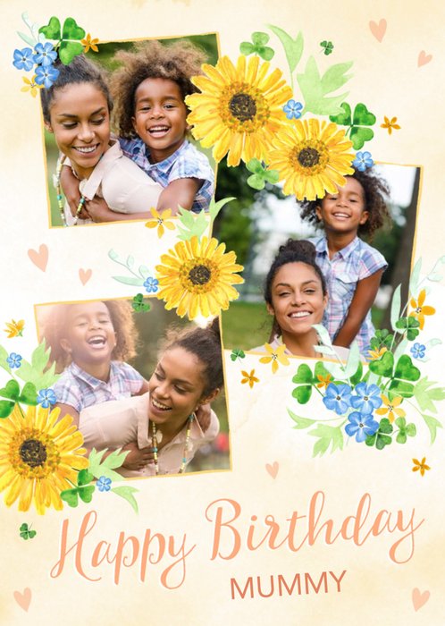 Illustration Of Sunflowers Surround Photo Frames Birthday Photo Upload Card