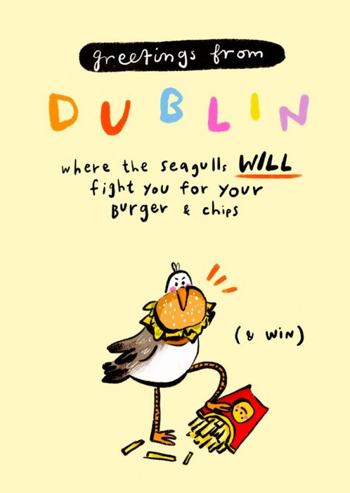 Illustrated Greetings From Dublin Seagull Just To Say Card