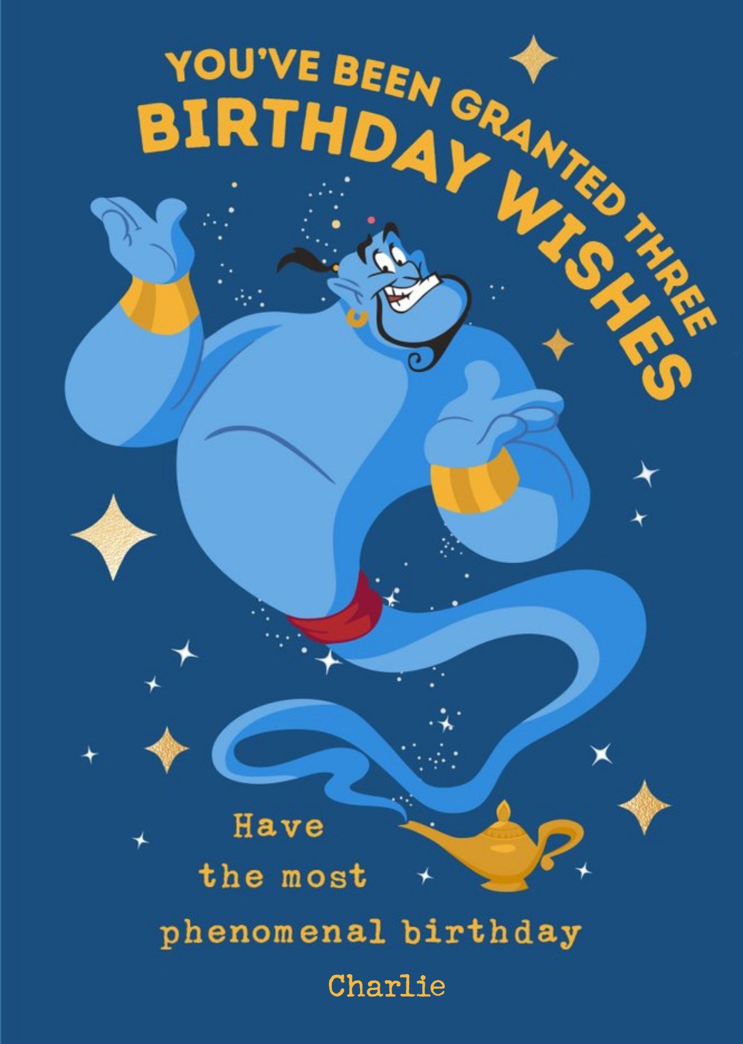 Disney Aladdin Birthday Card - Genie - Granted Three Birthday Wishes Birthday Card, Large