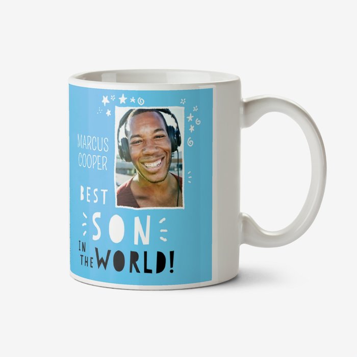 Quirky Illustration Typographic Photo Upload Best Son In The World Mug
