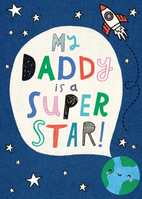 Fun Illustrated Space and Rocket Daddy Birthday Card  