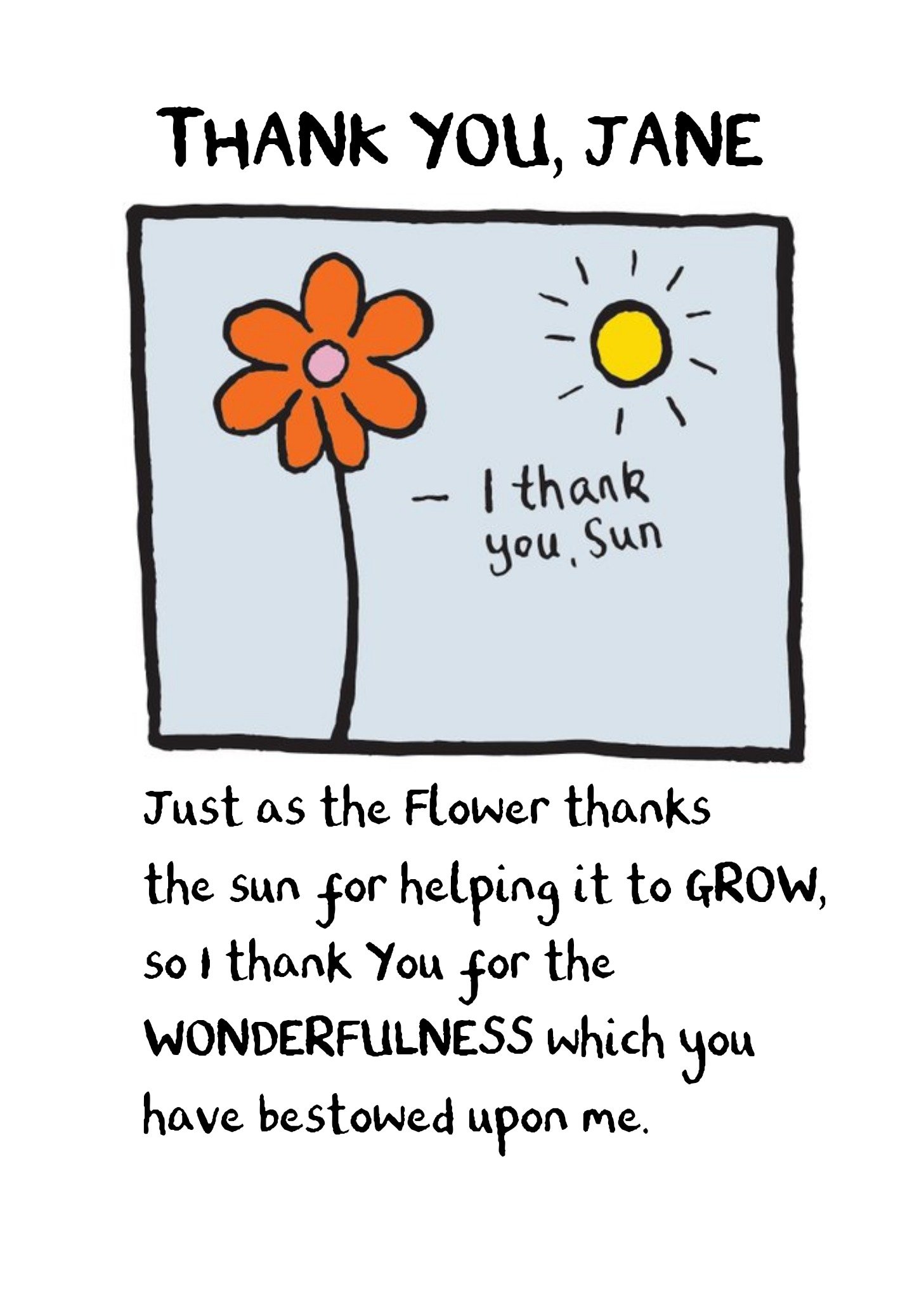 Edward Monkton Flower & Sunshine Personalised Thank You Card Ecard