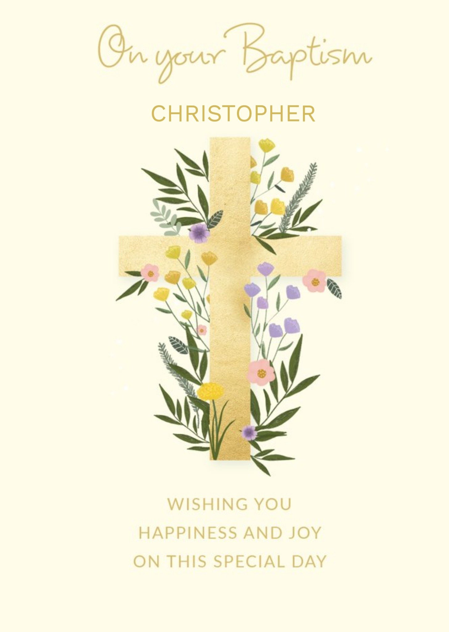 Moonpig Paperlink Holy Cross Floral Baptism Card Ecard