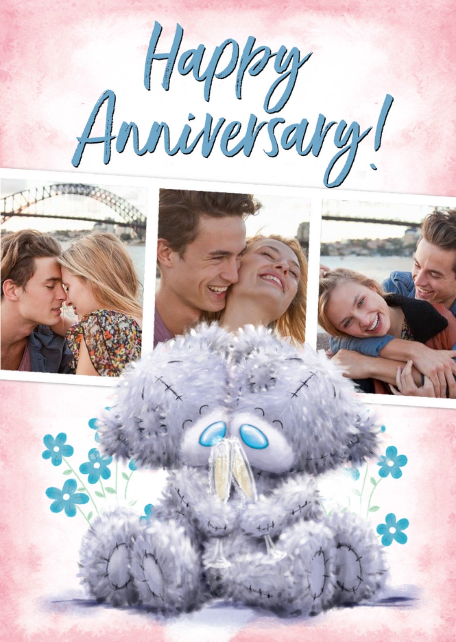 Me To You Tatty Teddy Toasting Photo Upload Anniversary Card, Large