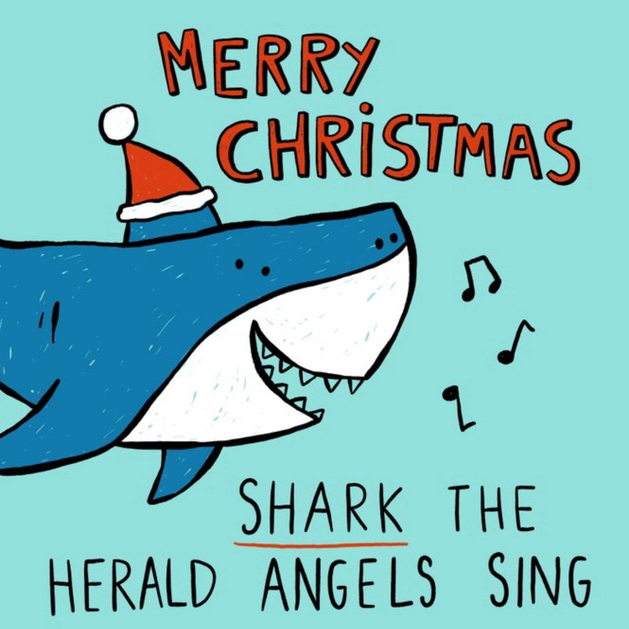 Illustrated Singing Shark Christmas Hat Christmas Card, Square