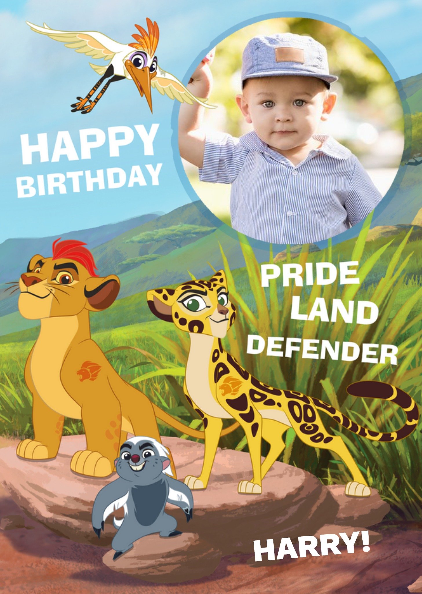Disney The Lion King Land Defender Personalised Photo Upload Happy Birthday Card, Large